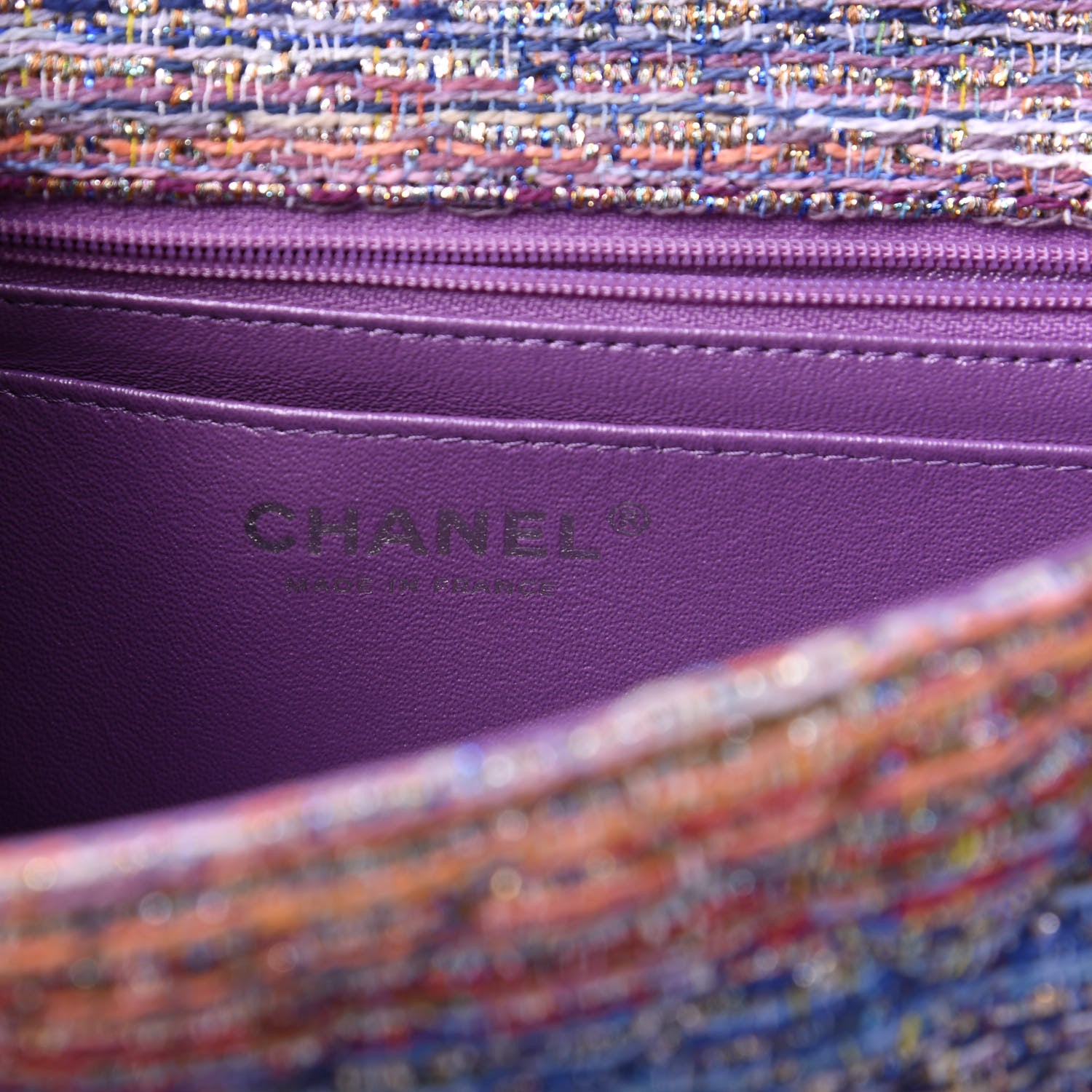 Chanel Tweed Quilted Mini Rectangular Flap Blue Pink Orange 8 of 11