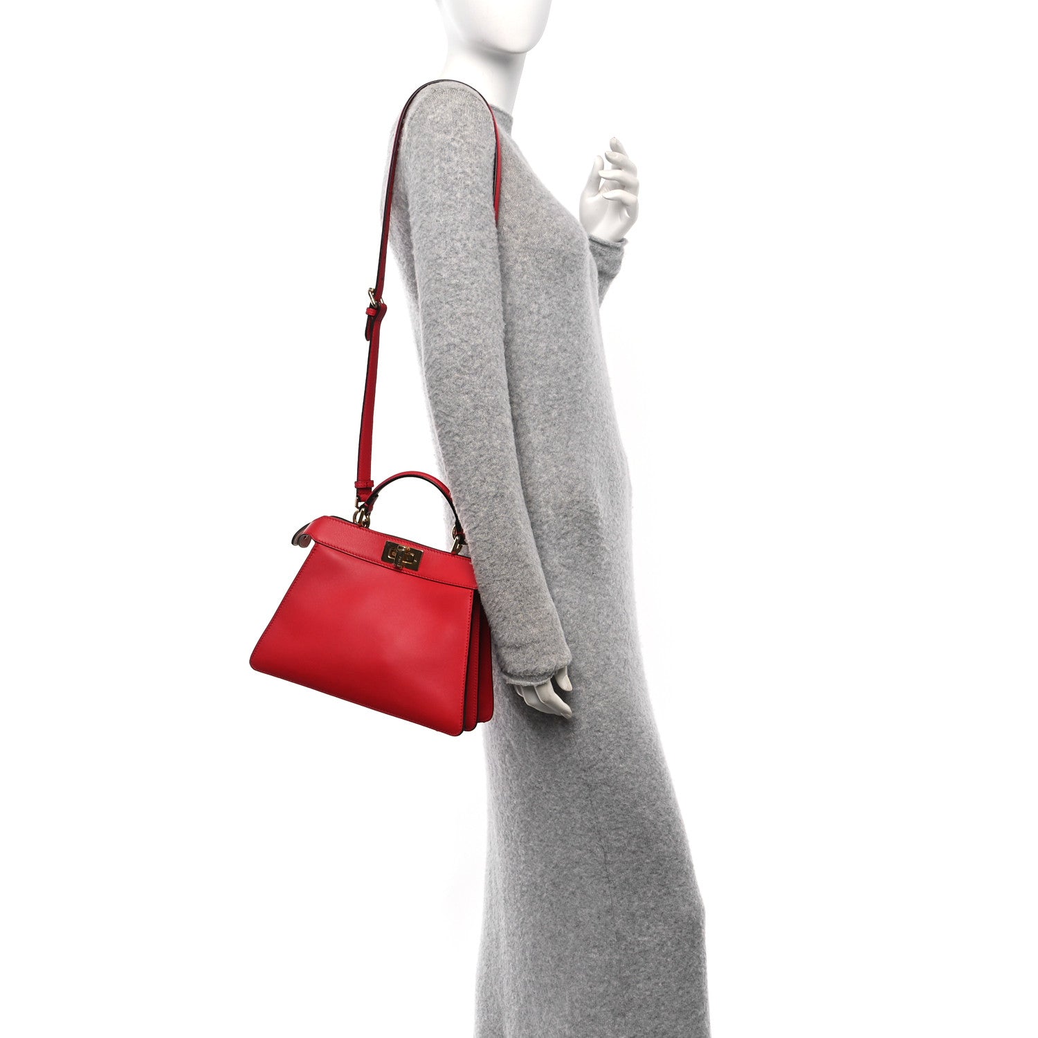 Fendi Vitello Seta Shiny Nappa Chinese Valentines Day Karligraphy Small Peekaboo I SEE U Satchel Panna Rosso Cardinale 2 of 10