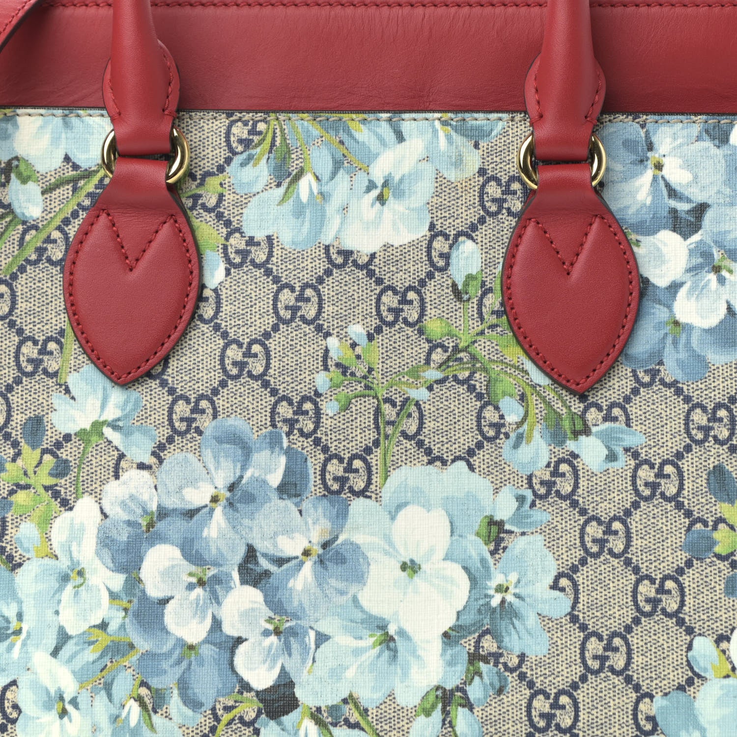 Gucci GG Supreme Monogram Blooms Medium Zip Top Tote Beige Blue Navy Hibiscus Red 8 of 15