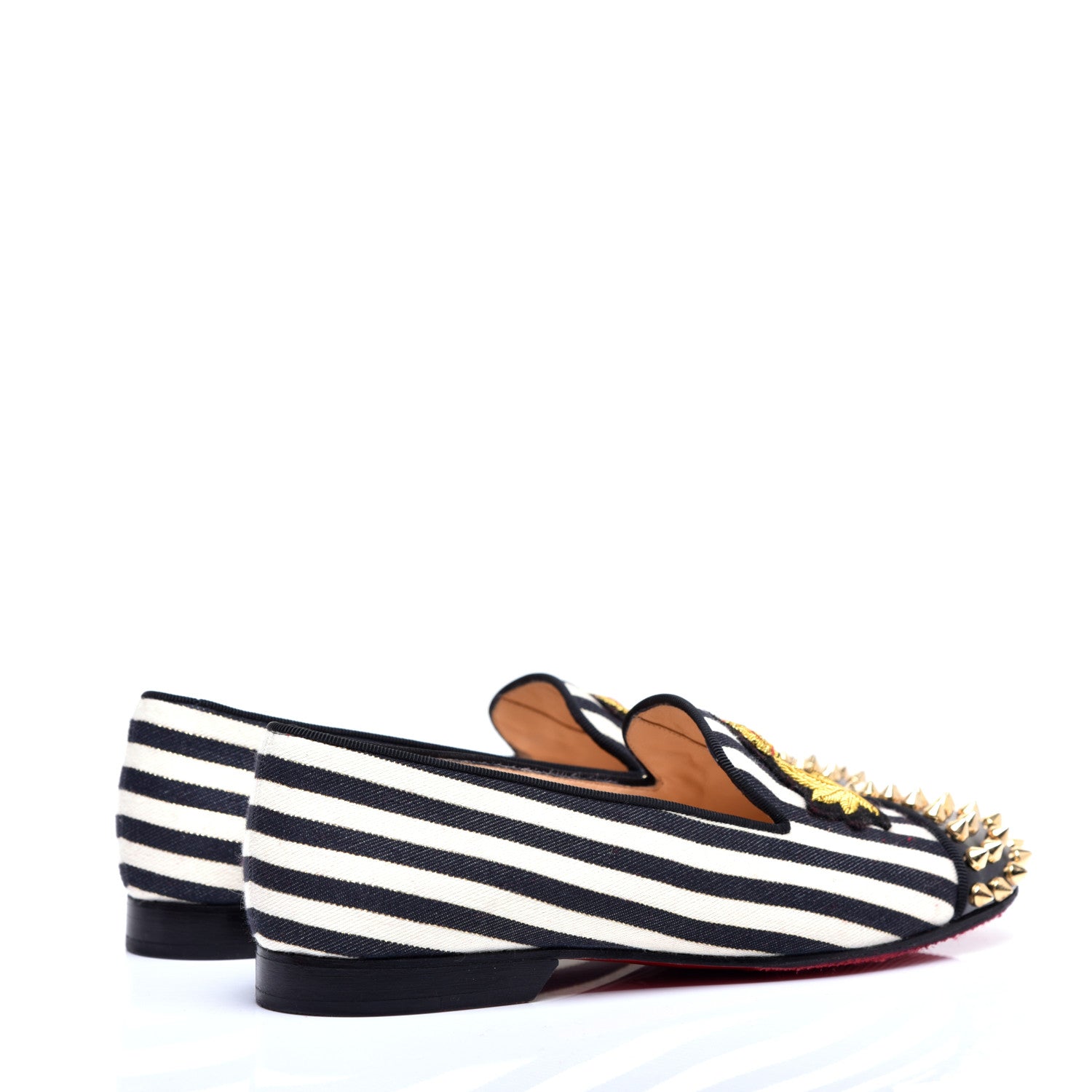 Christian Louboutin Toile Rayee Patent Spikes Womens Intern Flat Loafers 35.5 Black White 4 of 8