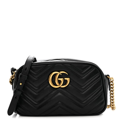 Gucci Calfskin Matelasse Small GG Marmont Chain Shoulder Bag Black 1 of 11