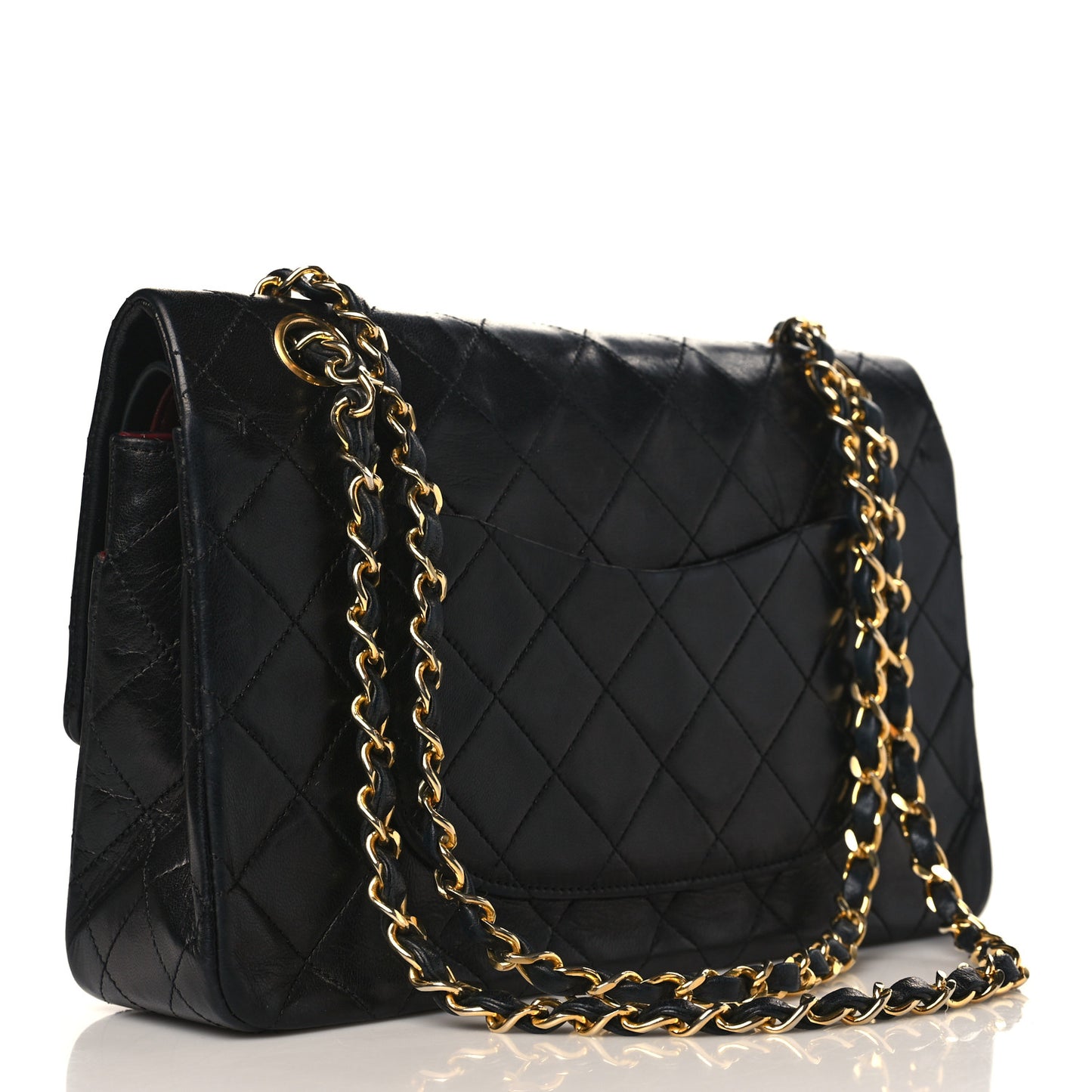 Lambskin Quilted Medium Double Flap Black