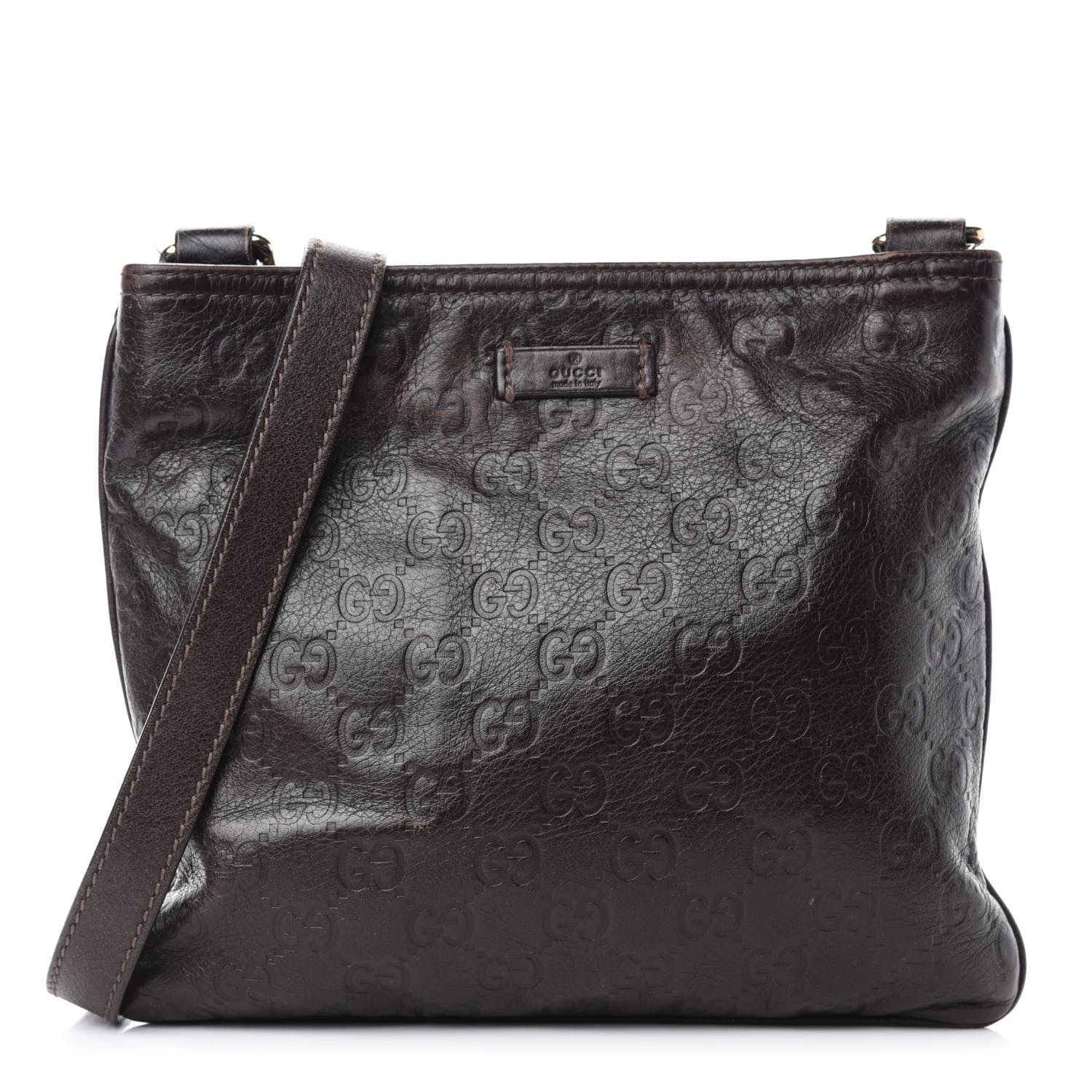 Gucci Guccissima Small Flat Messenger Bag Dark Brown 1 of 10