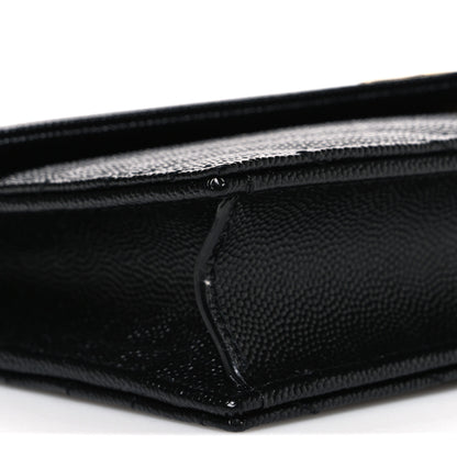 Saint Laurent Grain De Poudre Matelasse Chevron Monogram Envelope Chain Wallet Black 9 of 10