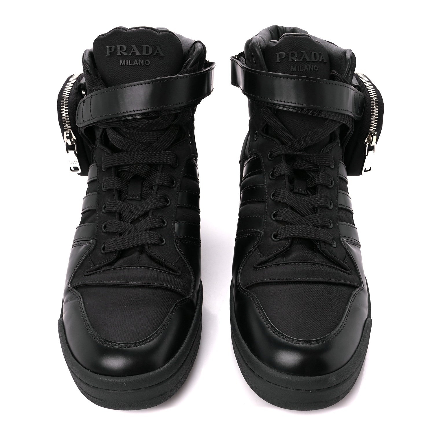 Prada X ADIDAS Re-Nylon Gabardine Metal Triangle Logo Mens Wheel Pouch Pocket High Top Sneakers 12.5 Black 2 of 8
