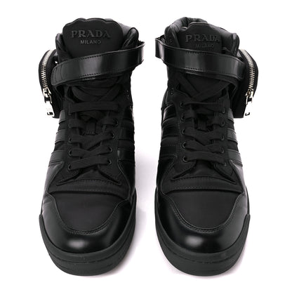 Prada X ADIDAS Re-Nylon Gabardine Metal Triangle Logo Mens Wheel Pouch Pocket High Top Sneakers 12.5 Black 2 of 8