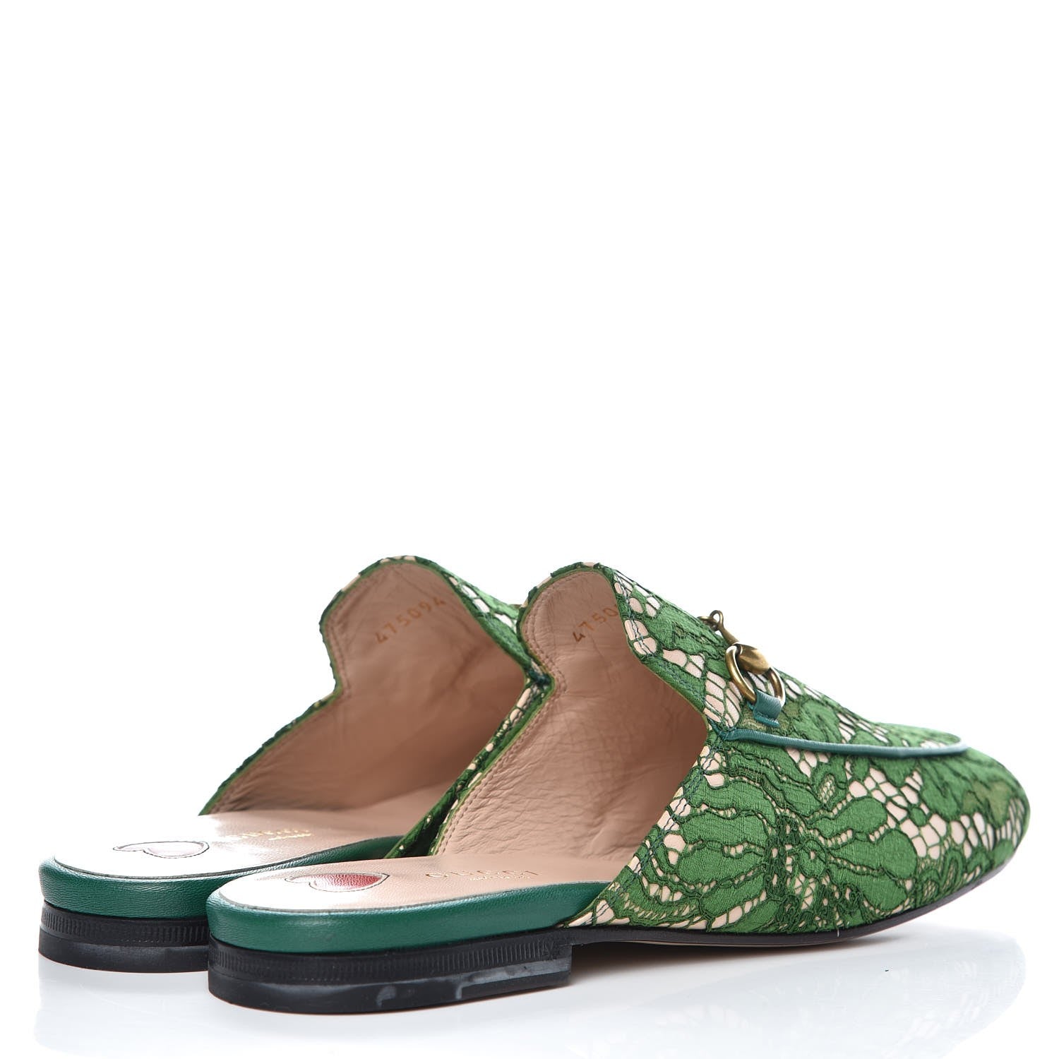 Gucci Lace Malaga Kid Womens Princetown Slippers 38 Green Grass Skin Rose 4 of 10