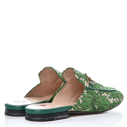 Gucci Lace Malaga Kid Womens Princetown Slippers 38 Green Grass Skin Rose 4 of 10