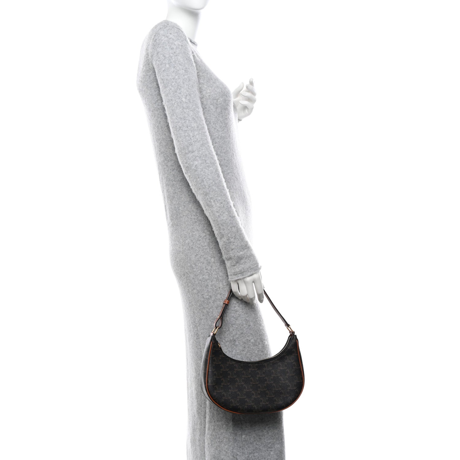 Celine Triomphe Canvas Calfskin Ava Shoulder Bag Tan 2 of 10