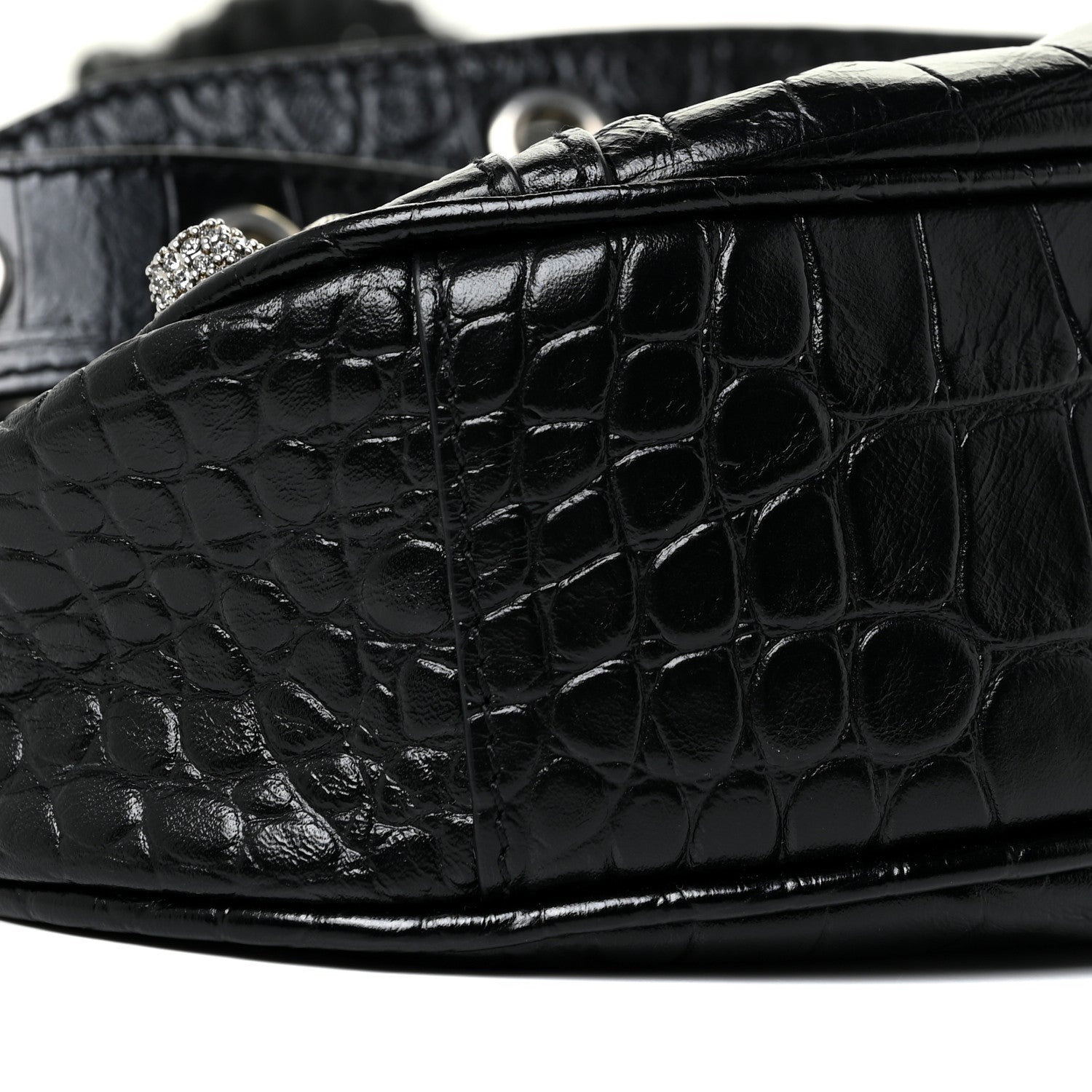 Balenciaga Extra Supple Calfskin Crystal Crocodile Embossed Le Cagole Shoulder Bag XS Black 9 of 10