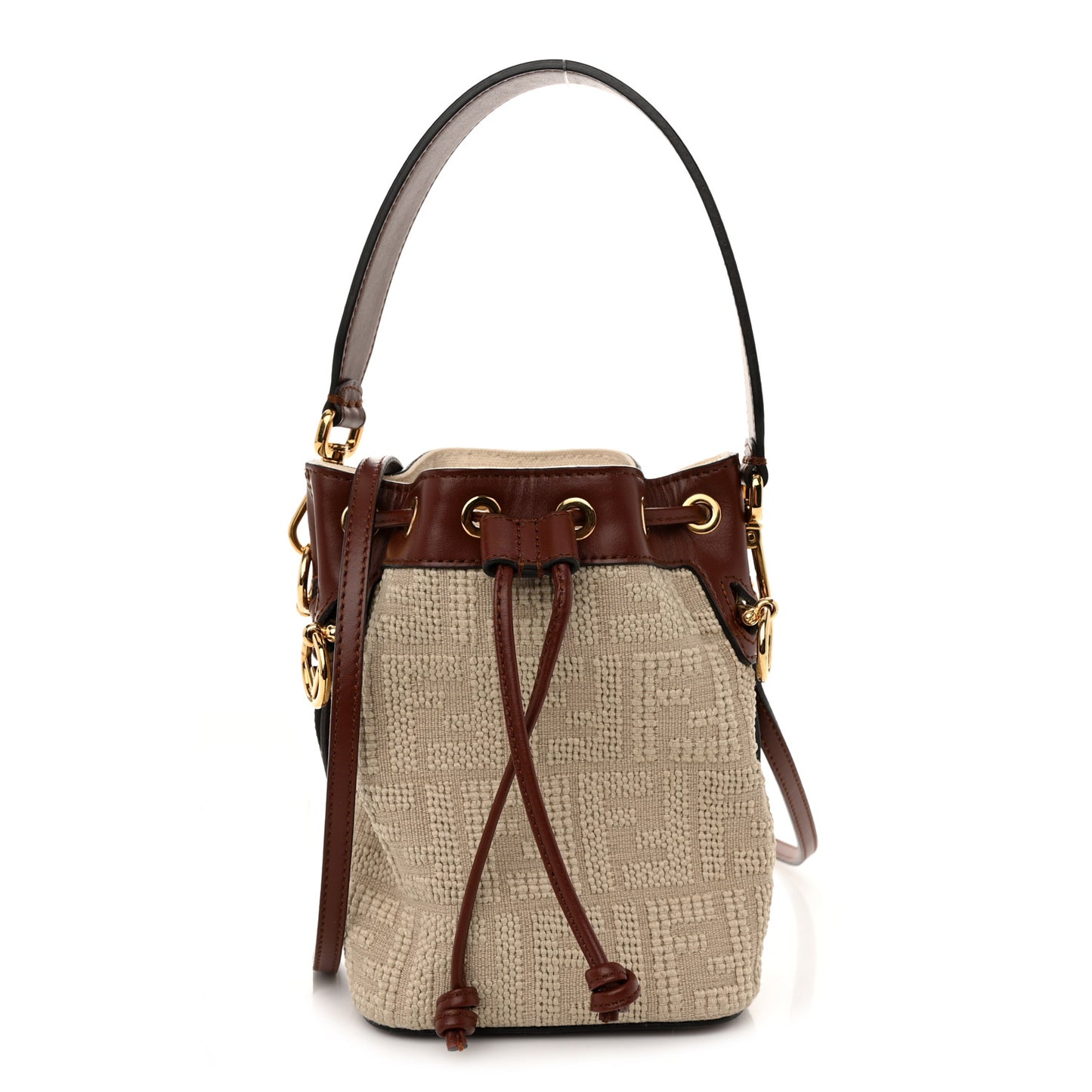 Sardinian Jacquard Vitello King F is Fendi FF 1974 Embroidered Mini Mon Tresor Bucket Bag Corda Praline