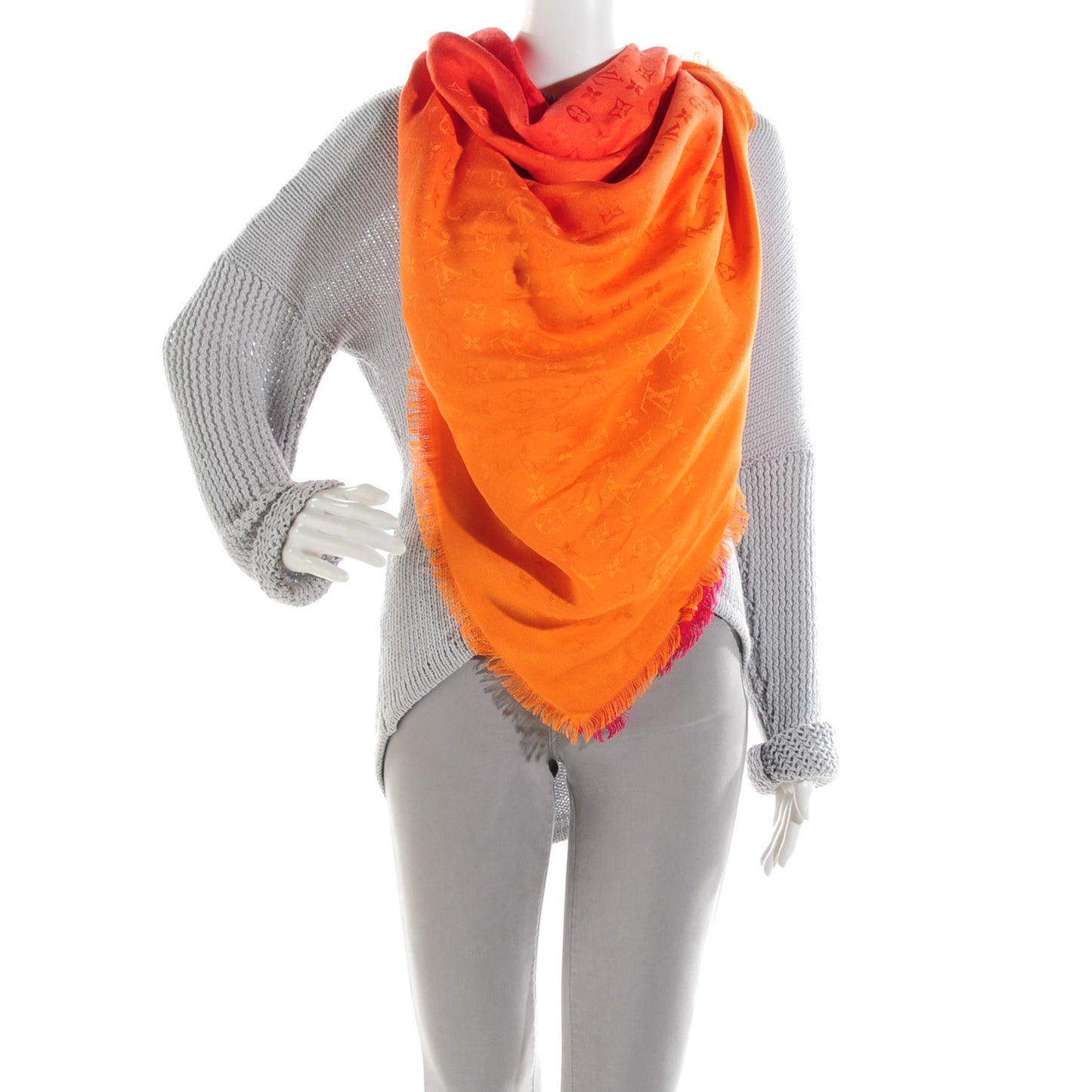 Silk Wool Monogram Sunrise Shawl Corail