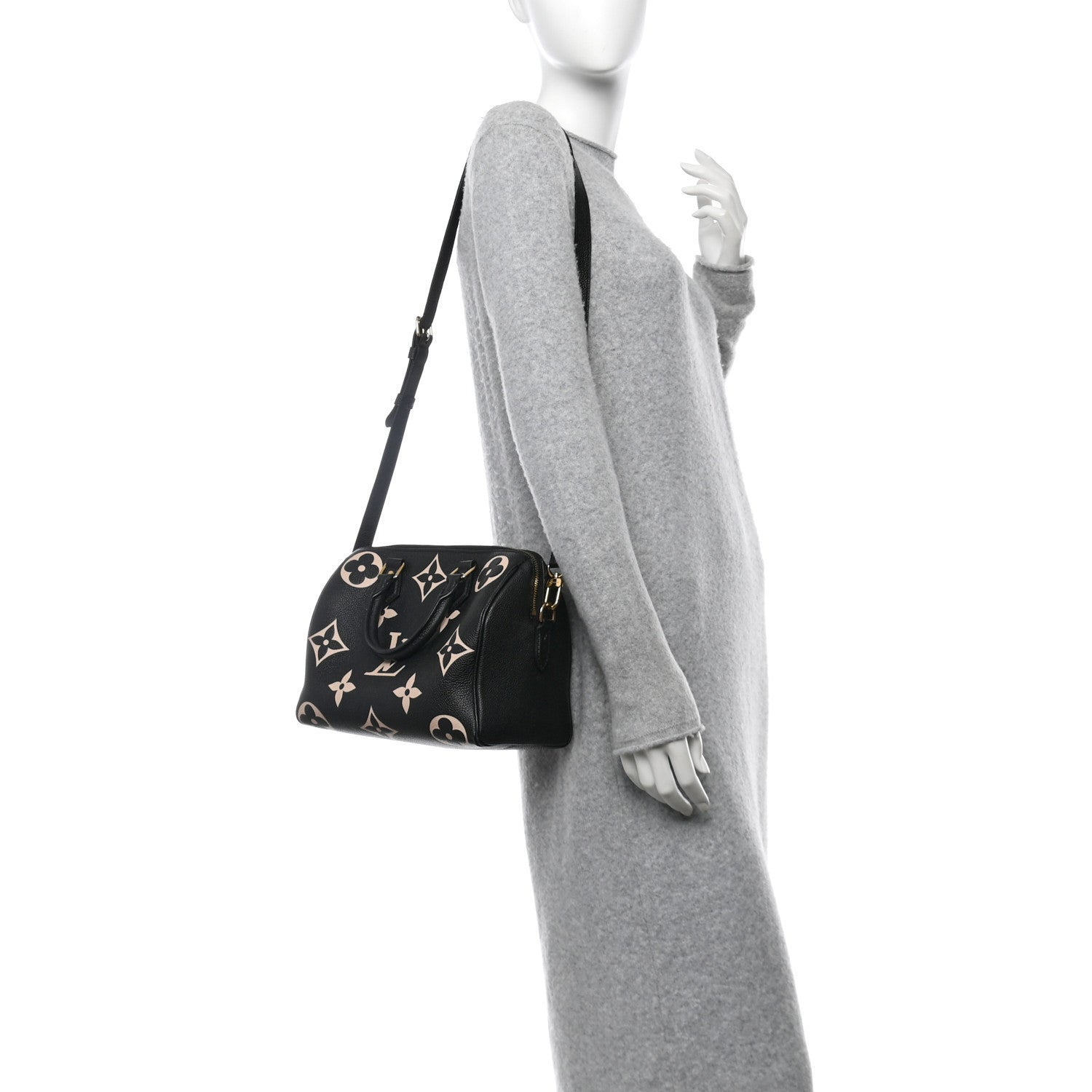 Louis Vuitton Empreinte Monogram Giant Speedy Bandouliere 25 Black Beige 2 of 10