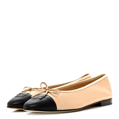 Chanel Lambskin Cap Toe CC Ballerina Flats 41.5 Beige Black 4 of 9