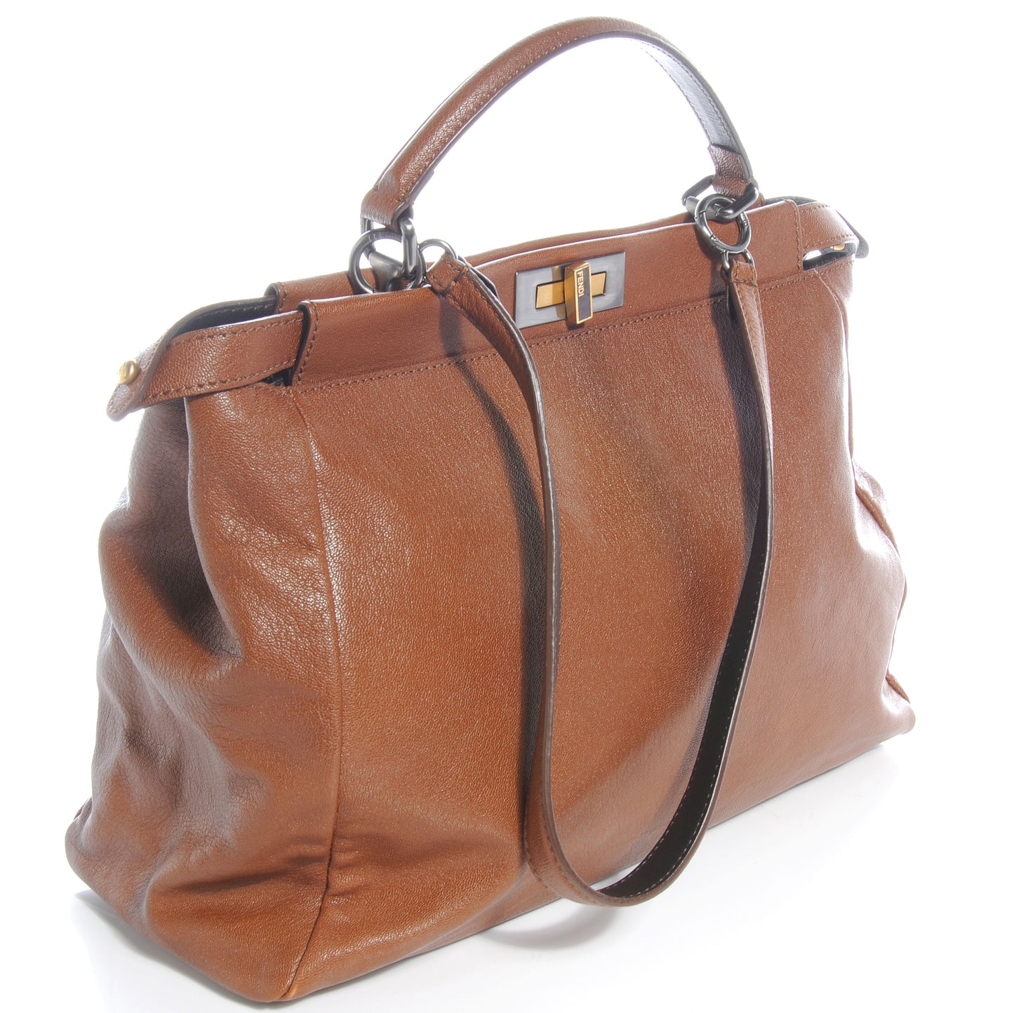 Goatskin Zucca Large Peekaboo Iconic Satchel Cuoio Tobacco Moro