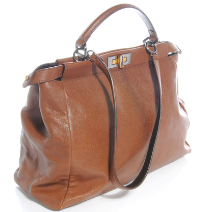 Fendi Goatskin Zucca Large Peekaboo Iconic Satchel Cuoio Tobacco Moro 3 of 9