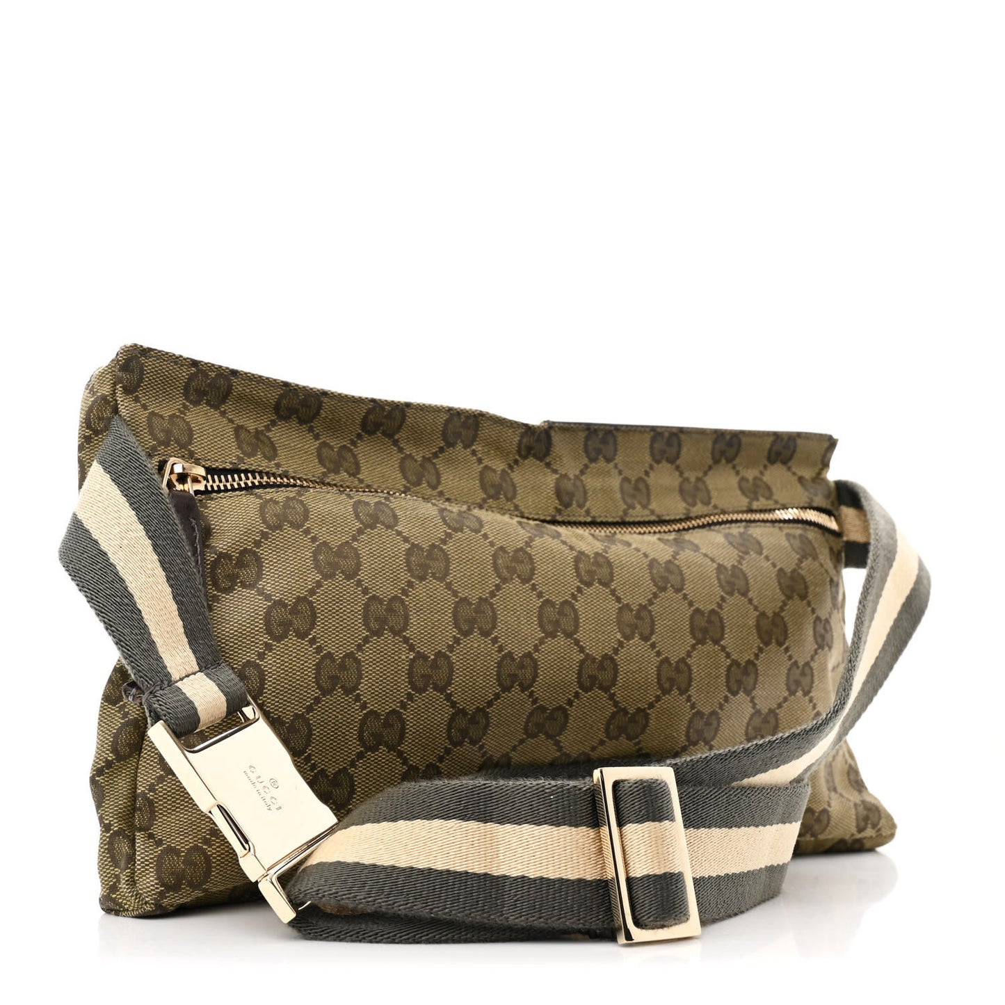 GG Monogram Double Pocket Belt Bag Green Dark Brown