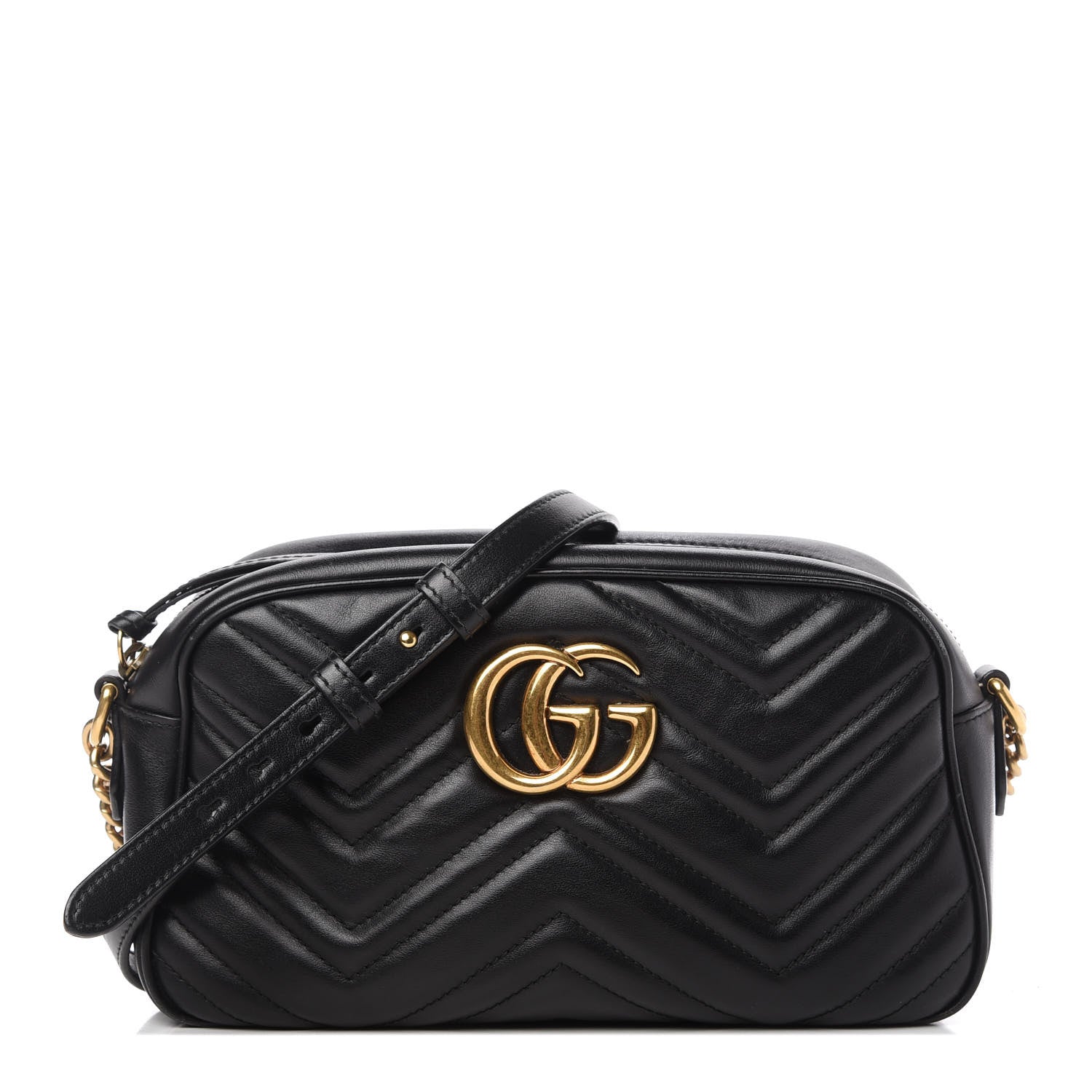 Gucci Calfskin Matelasse Small GG Marmont Chain Shoulder Bag Black 1 of 12
