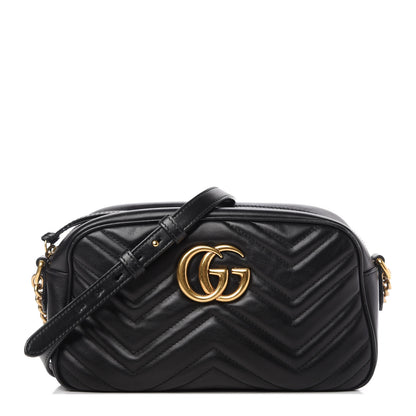 Gucci Calfskin Matelasse Small GG Marmont Chain Shoulder Bag Black 1 of 12