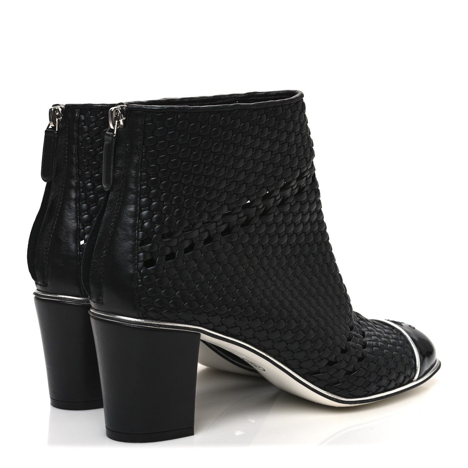 Chanel Woven Lambskin Patent Cap Toe Short Boots 41 Black 5 of 10