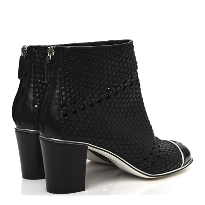 Chanel Woven Lambskin Patent Cap Toe Short Boots 41 Black 5 of 10