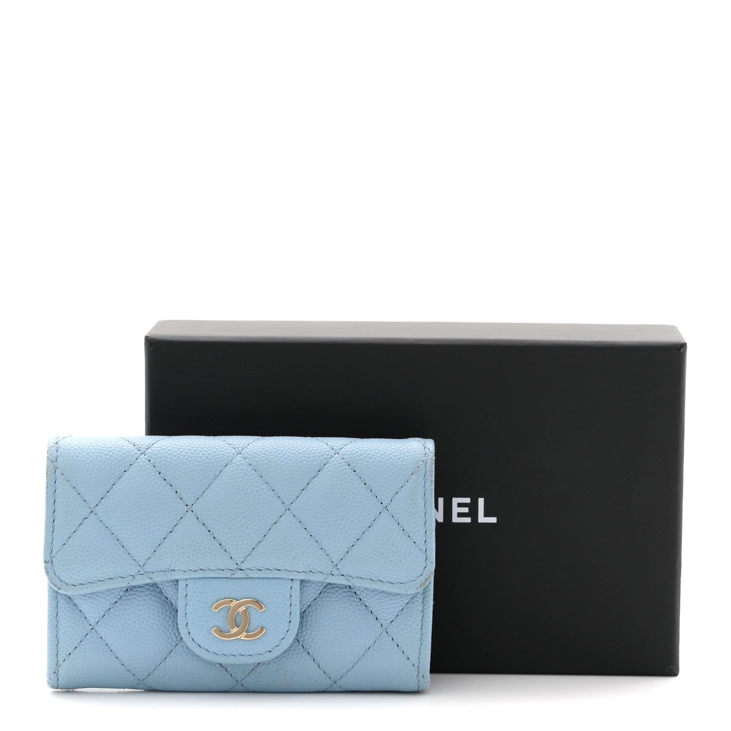 Chanel Caviar Quilted Flap Card Holder Wallet Light Blue 9 of 9