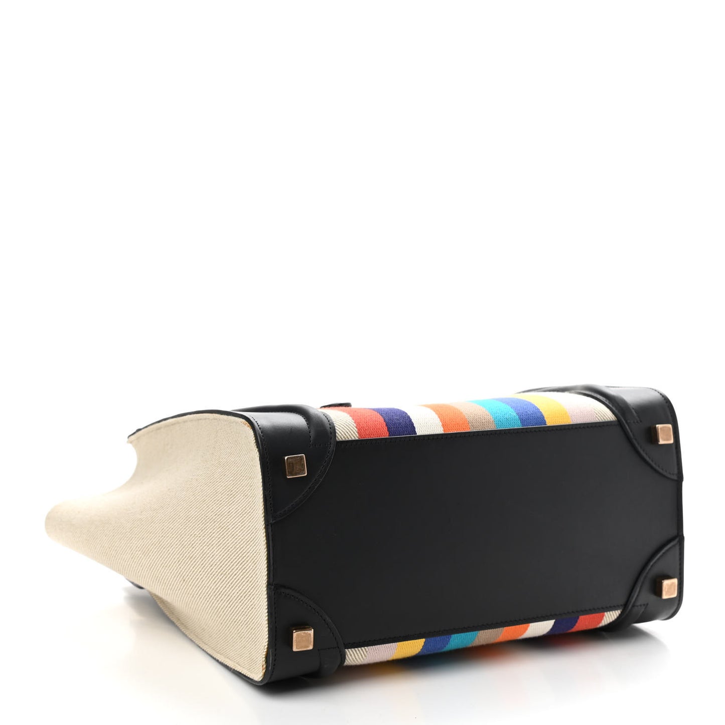 Smooth Calfskin Striped Canvas Micro Luggage