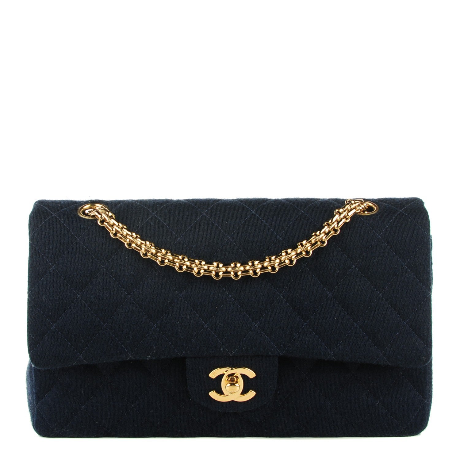 Chanel Jersey Quilted Medium Double Flap Navy 1 of 8