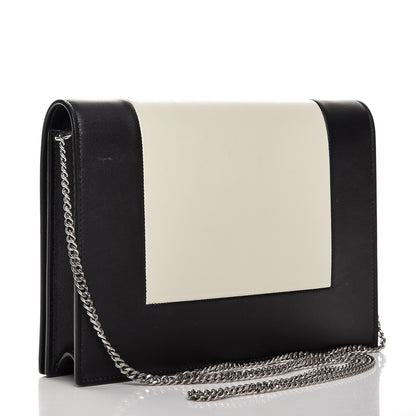 Celine Smooth Lambskin Frame Evening Chain Clutch Black White 4 of 7