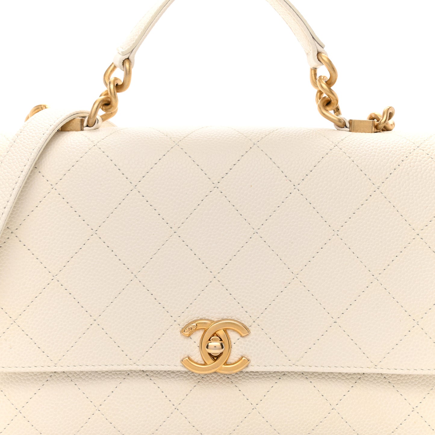 Grained Calfskin Small Stitched Flap White
