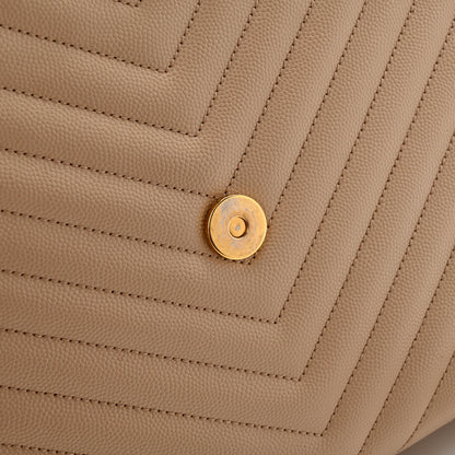 Saint Laurent Grain De Poudre Matelasse Chevron Large Monogram Satchel Dark Beige 13 of 13