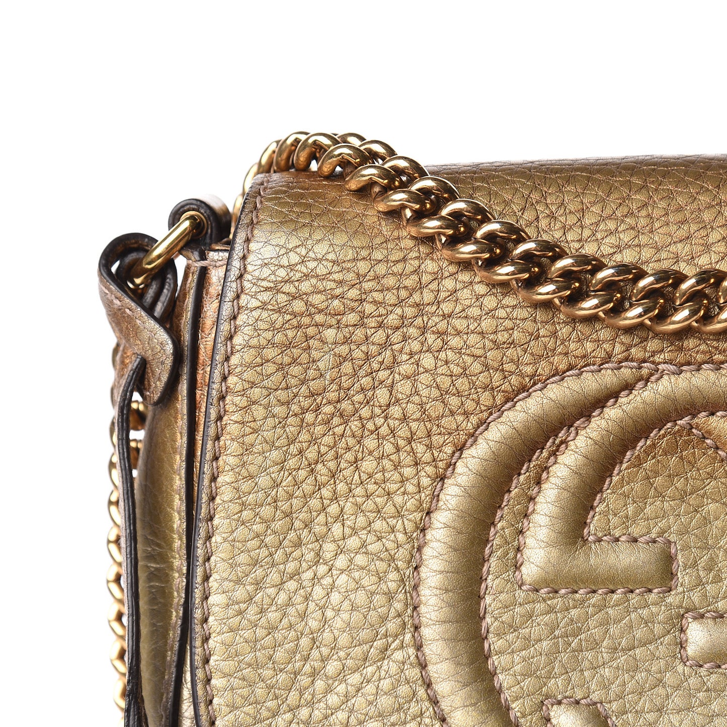 Metallic Pebbled Calfskin Small Soho Flap Crossbody Gold Ombre