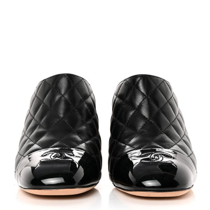 Chanel Goatskin Patent Calfskin Quilted Cap Toe CC Mules 40.5 Black 2 of 13