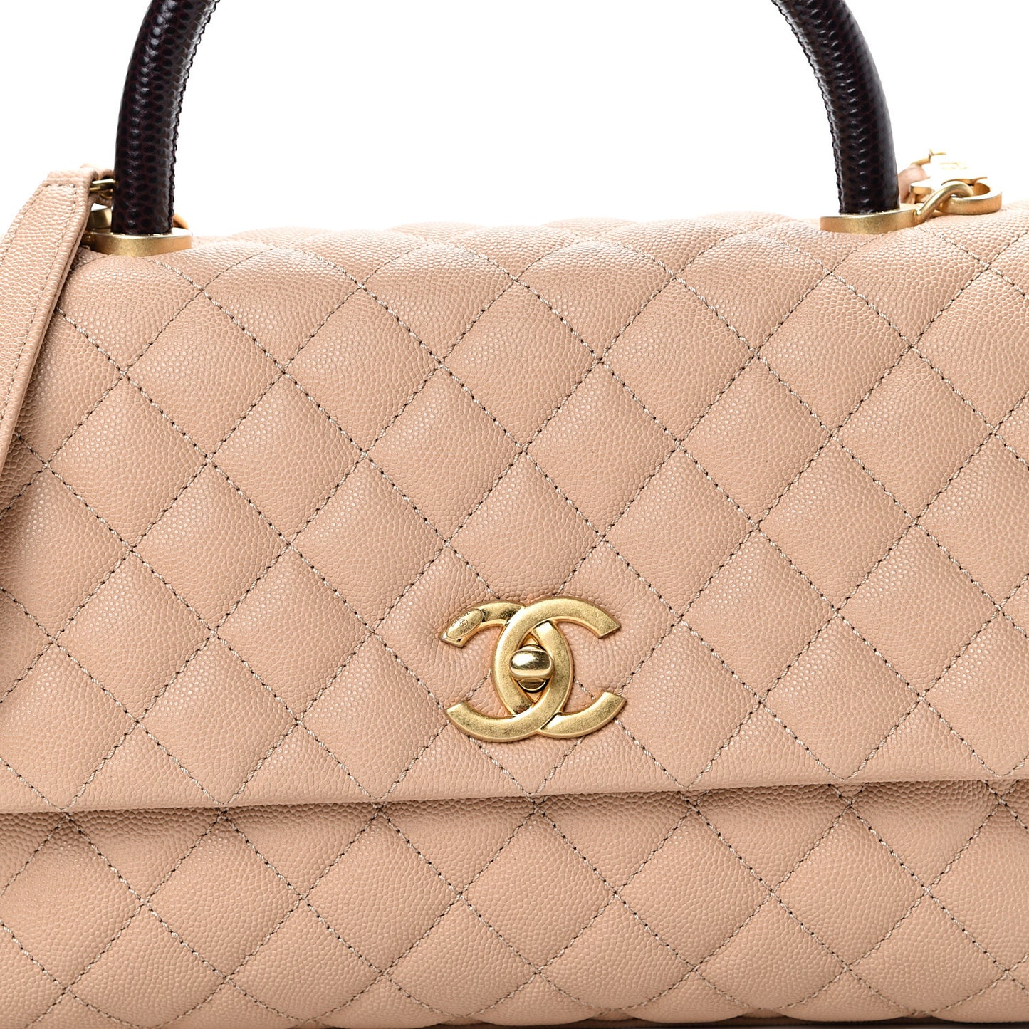 Caviar Lizard Embossed Quilted Small Coco Handle Flap Beige
