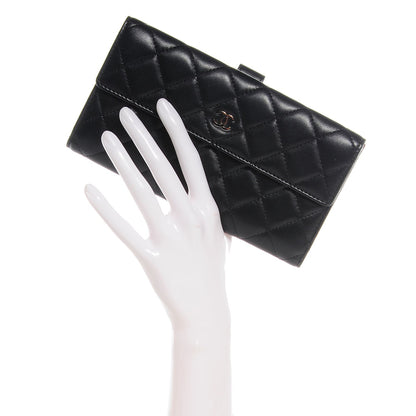Chanel Lambskin Quilted Long Flap Wallet Black 2 of 8