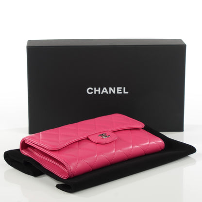 Chanel Lambskin Quilted Large Flap Wallet Dark Pink 4 of 8