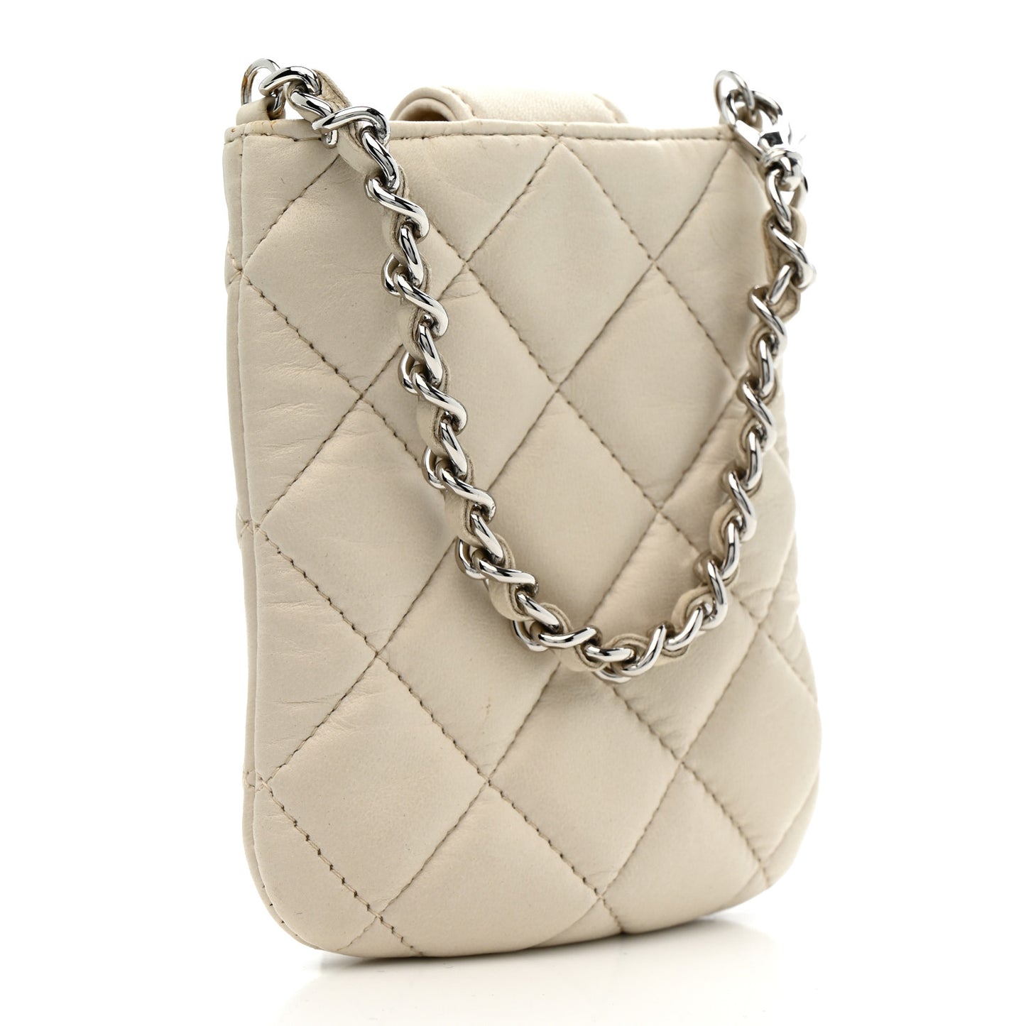 Lambskin Quilted Phone Holder On Chain White
