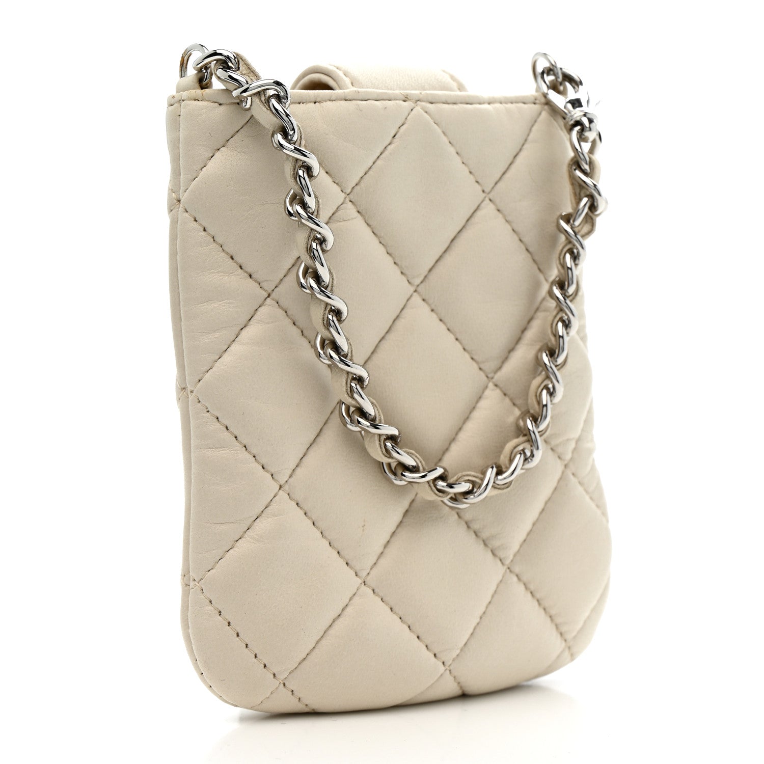 Chanel Lambskin Quilted Phone Holder On Chain White 3 of 9