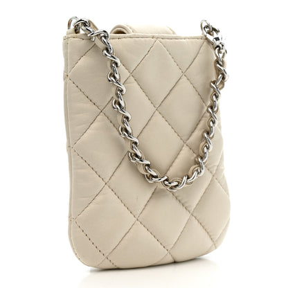 Chanel Lambskin Quilted Phone Holder On Chain White 3 of 9