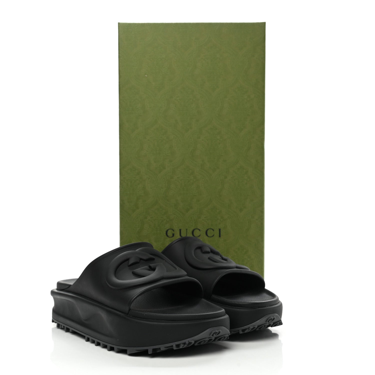 Gucci Soft Rubber Mens Interlocking G Platform 42mm Slide Sandals 8 Black 9 of 10