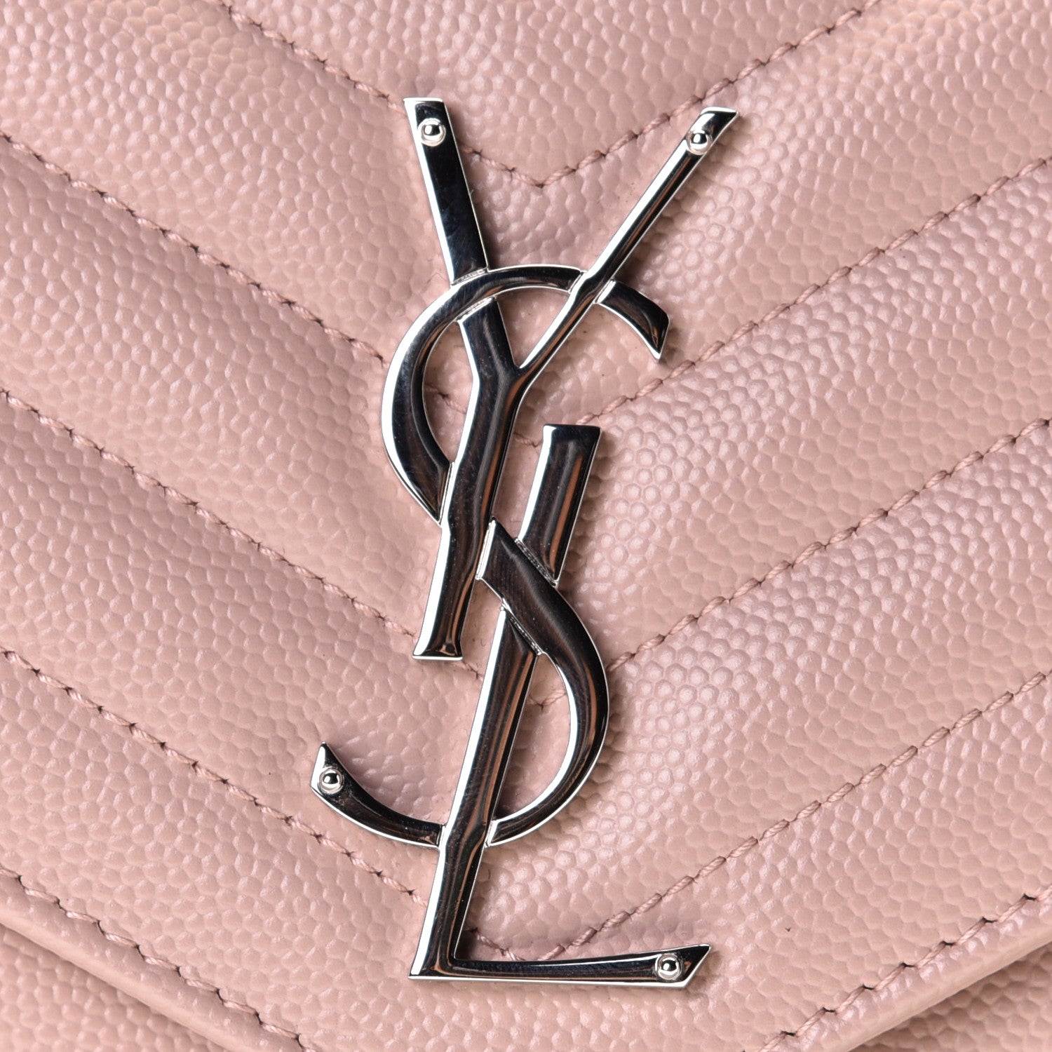 Saint Laurent Grain De Poudre Matelasse Chevron Monogram Chain Wallet Pale Pink 7 of 10