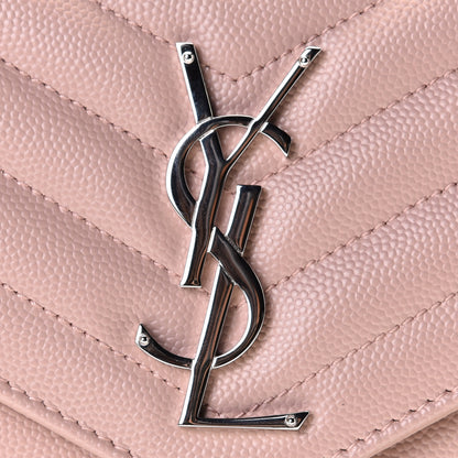 Saint Laurent Grain De Poudre Matelasse Chevron Monogram Chain Wallet Pale Pink 7 of 10
