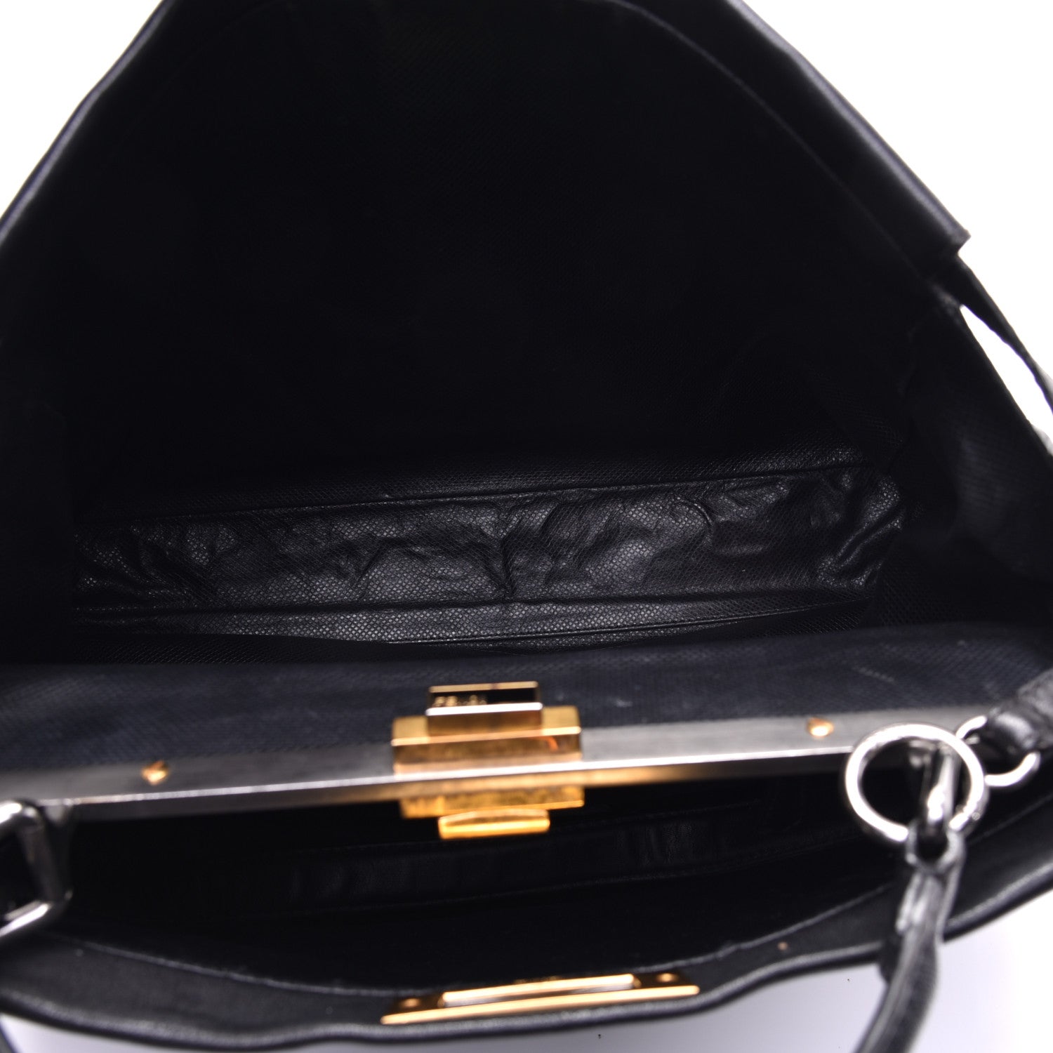 Fendi Goatskin Large Peekaboo Iconic Satchel Black 6 of 11