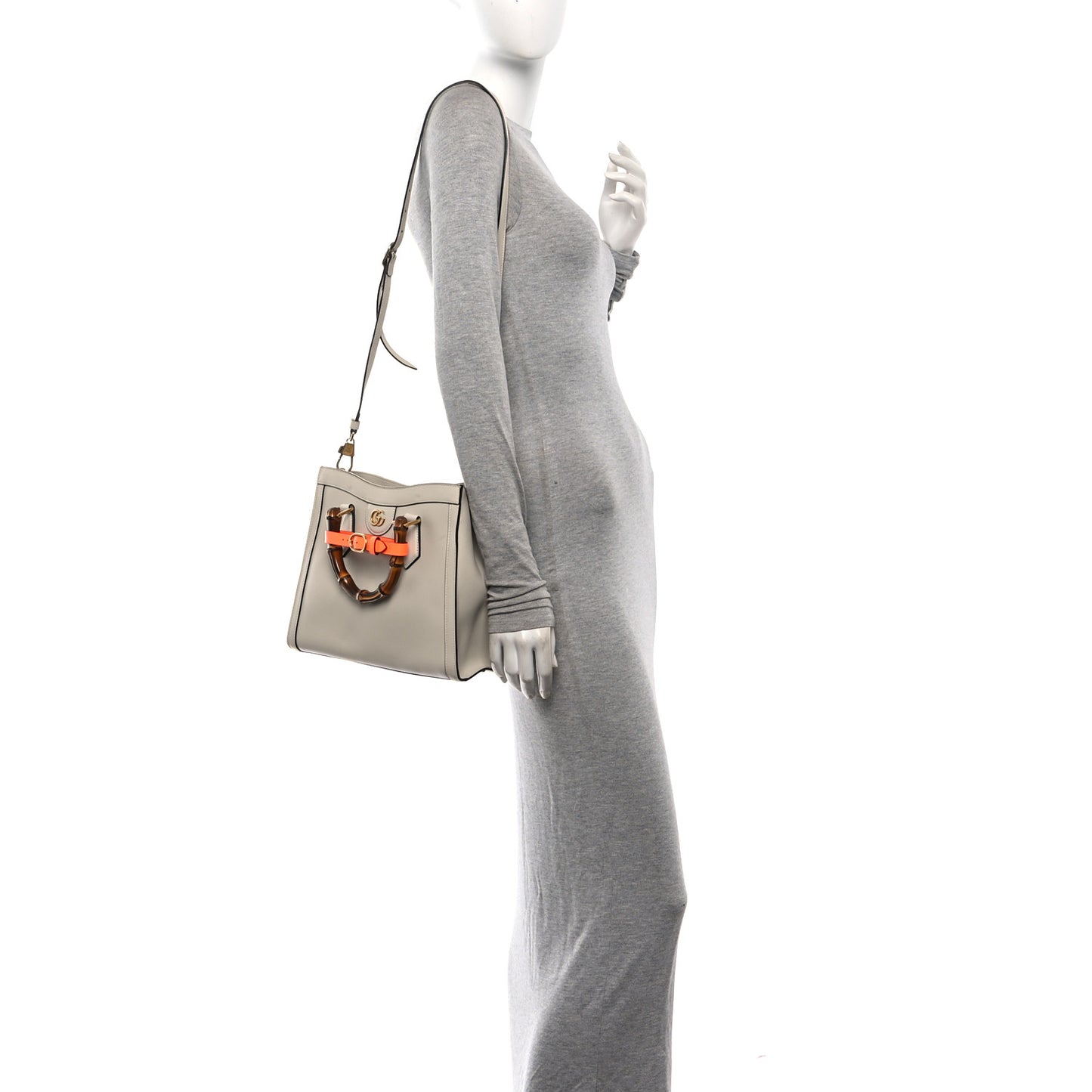 Wonka Grain Calfskin Small Diana Tote Bag Mystic White Orange Fluo