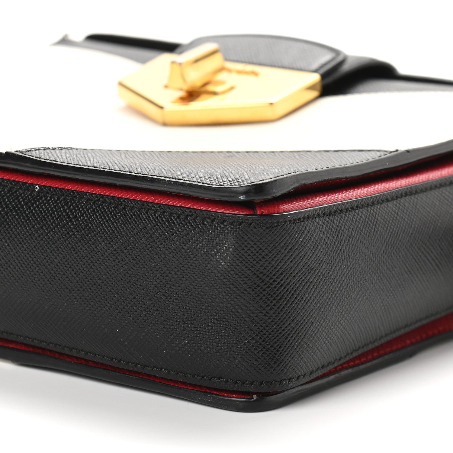 Prada Saffiano Bi-Color Top Handle Bag White Black 9 of 12