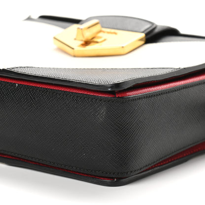 Prada Saffiano Bi-Color Top Handle Bag White Black 9 of 12