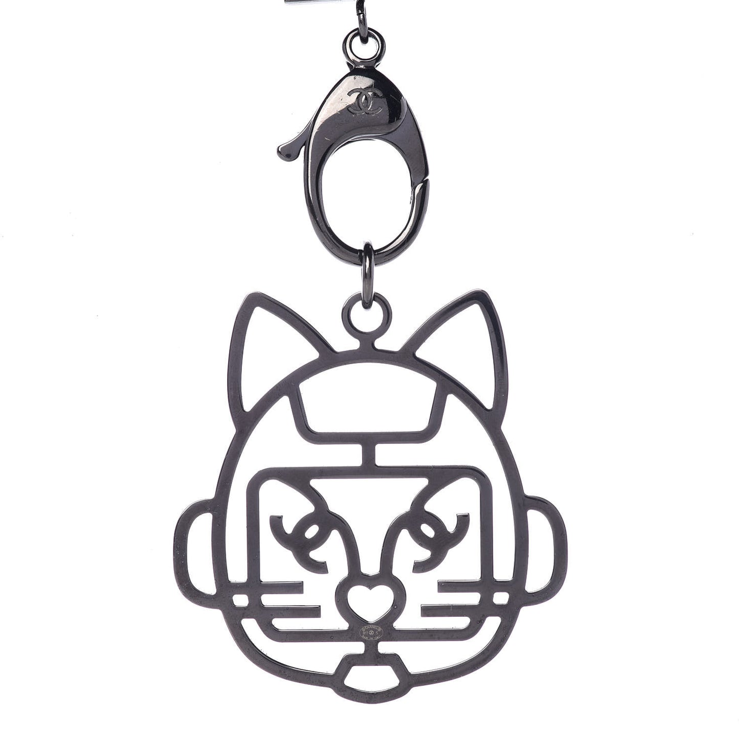Crystal CC Emoji Robot Cat Lanyard Necklace Black Silver