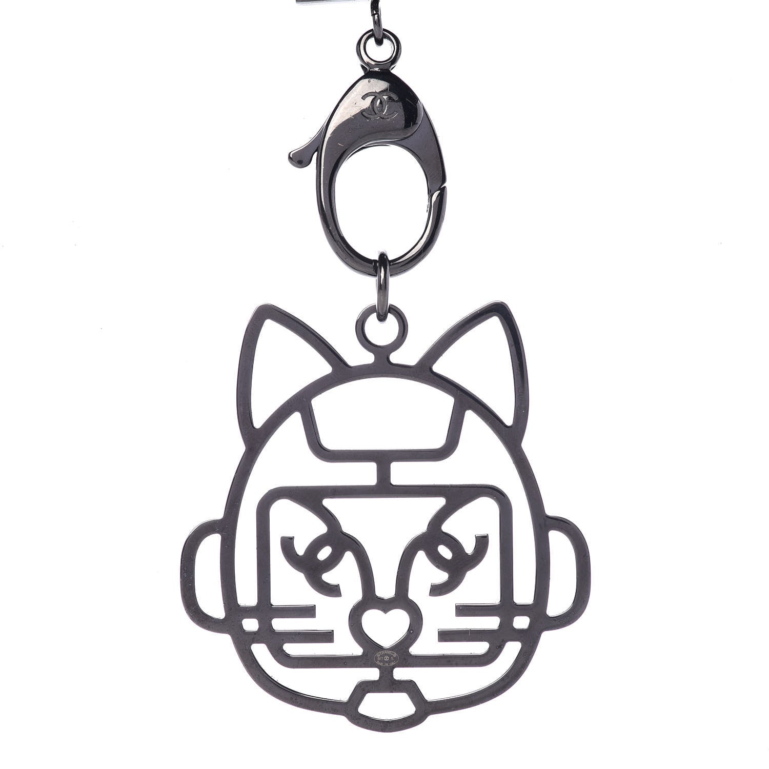 Chanel Crystal CC Emoji Robot Cat Lanyard Necklace Black Silver 6 of 6