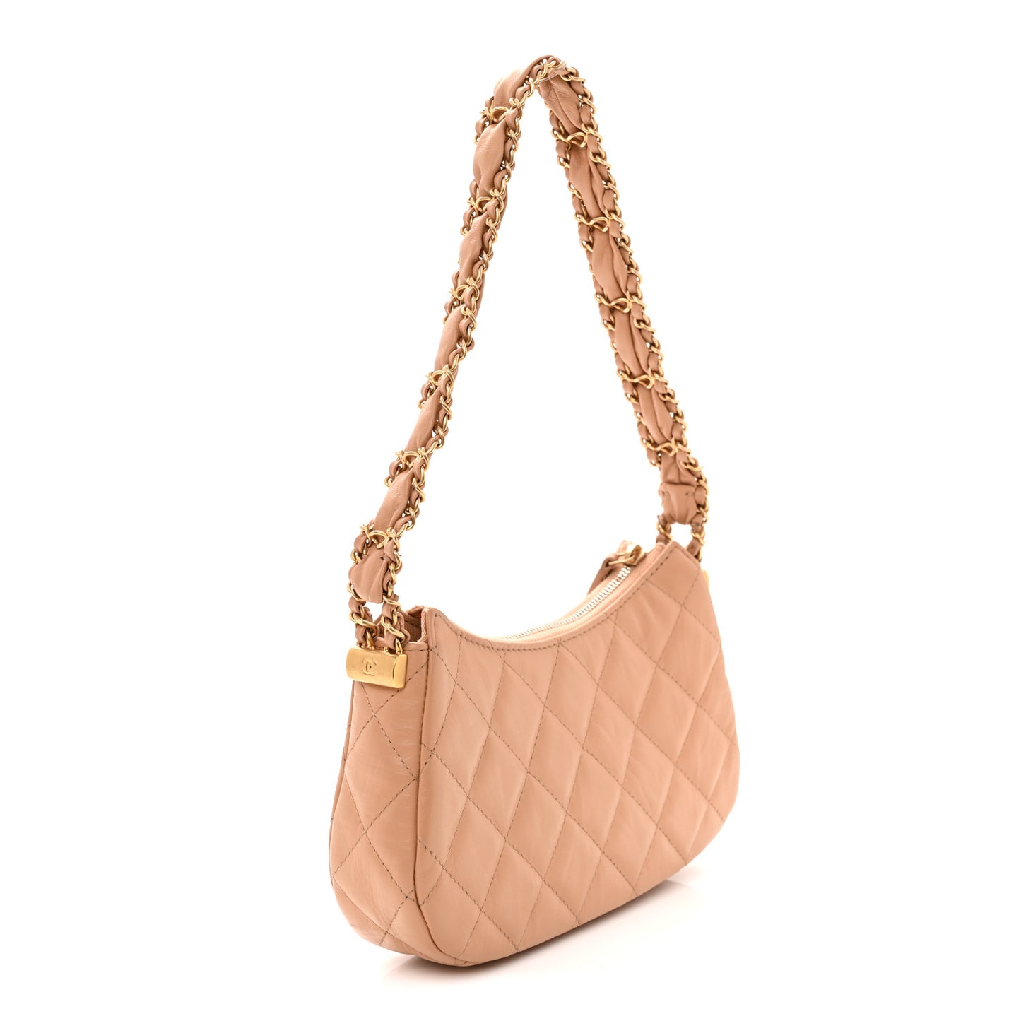 Aged Calfskin Quilted Small Chanel 19 Hobo  Beige