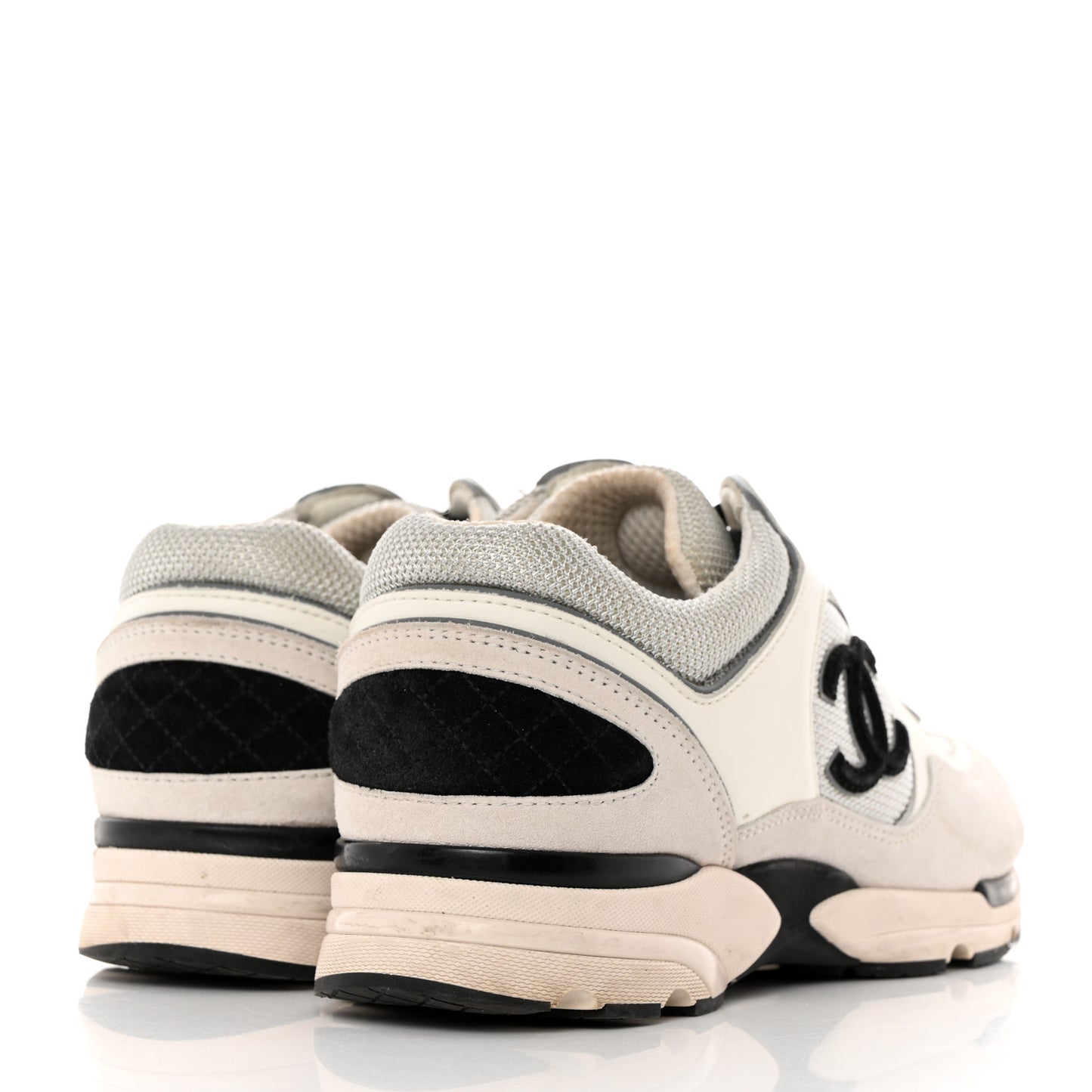 Calfskin Fabric Womens CC Sneakers 39.5 Black White Silver